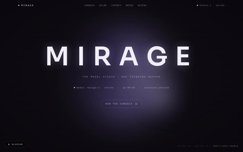 Mirage — Generative Intelligence — live preview